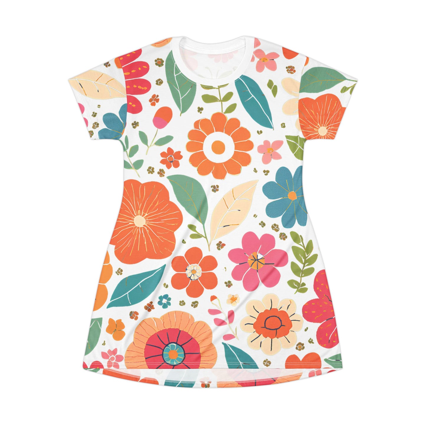 Floral T-Shirt Dress - Flower Blossom Design