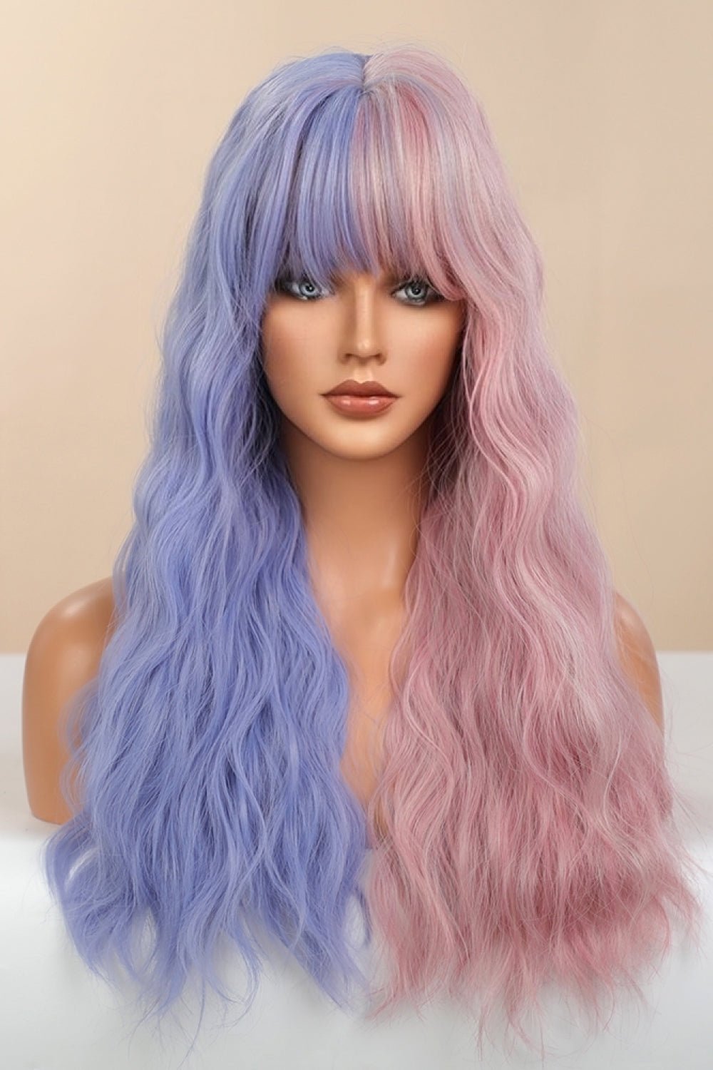 13*1" Full - Machine Wigs Synthetic Long Wave 26" in Blue/Pink Split Dye - Velvoza