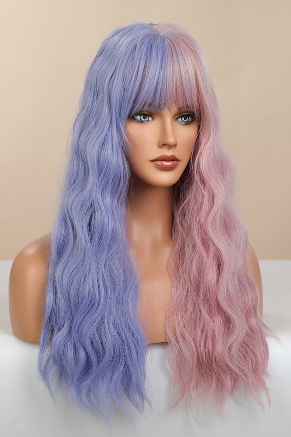 13*1" Full - Machine Wigs Synthetic Long Wave 26" in Blue/Pink Split Dye - Velvoza