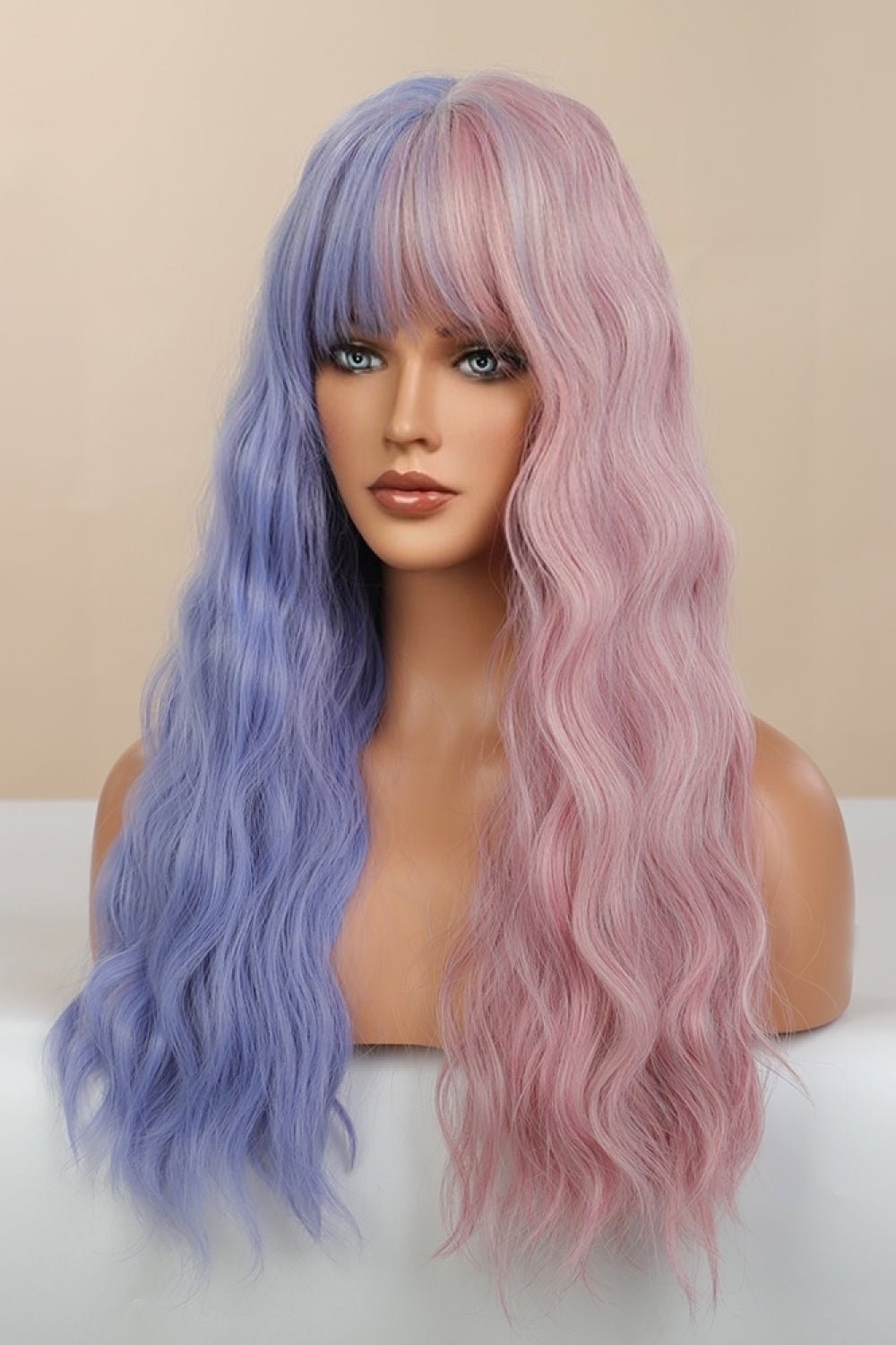 13*1" Full - Machine Wigs Synthetic Long Wave 26" in Blue/Pink Split Dye - Velvoza