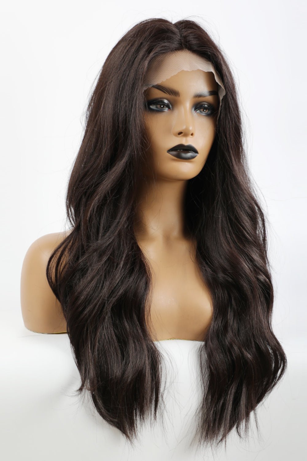 13*2" Lace Front Wigs Synthetic Long Wave 26" Heat Safe 150% Density in Brown - Velvoza