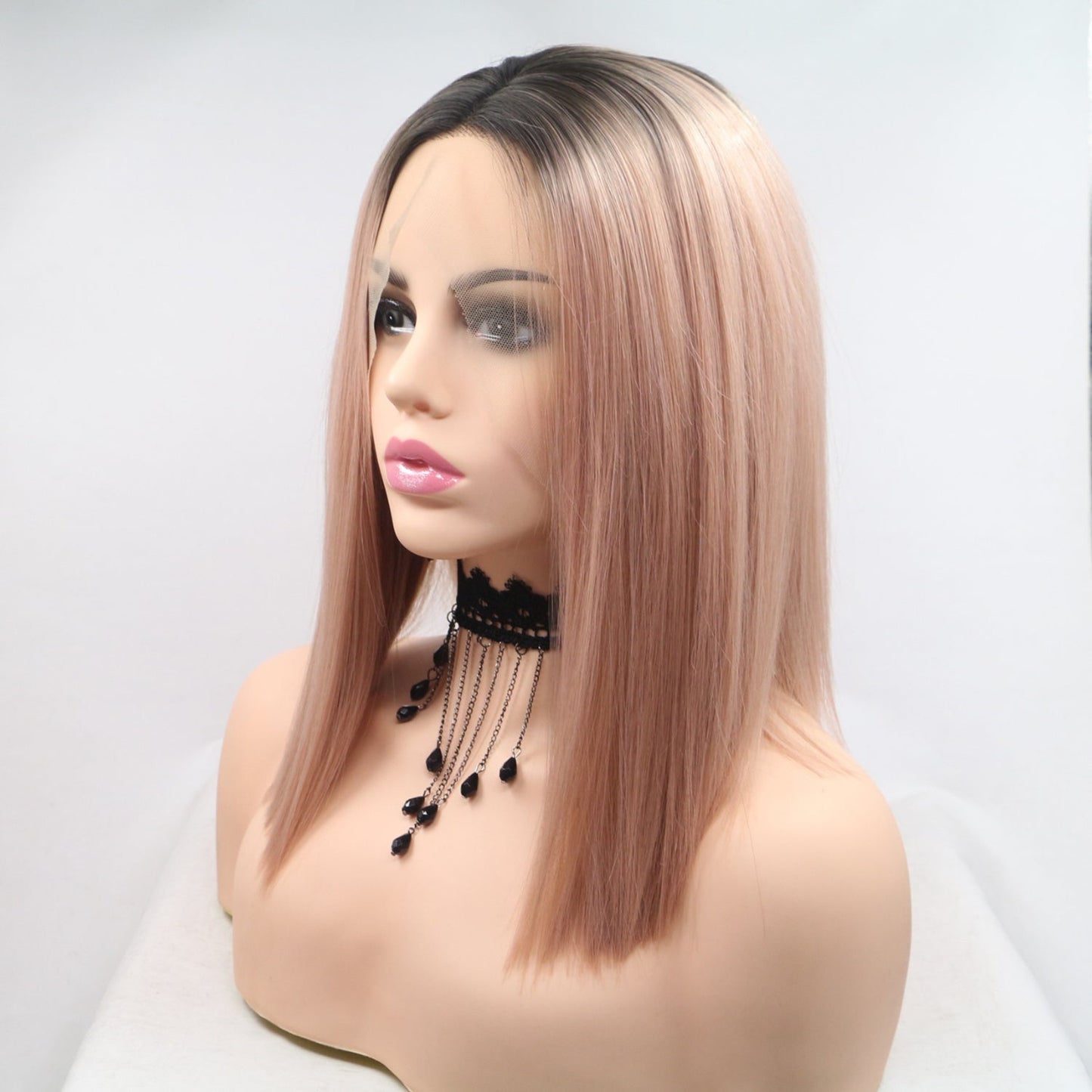 13*3" Lace Front Wigs Synthetic Mid - length Straight 12" 130% Density - Velvoza