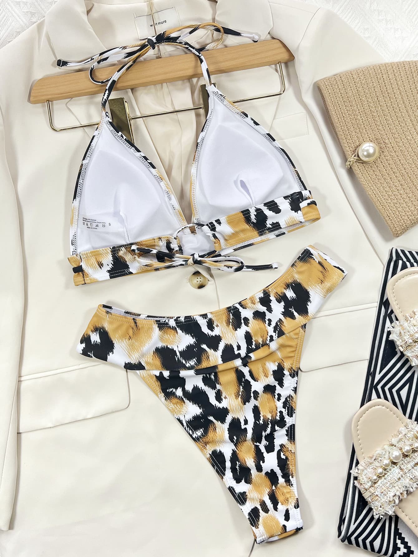 Animal Print Halter Neck Bikini Set - Velvoza