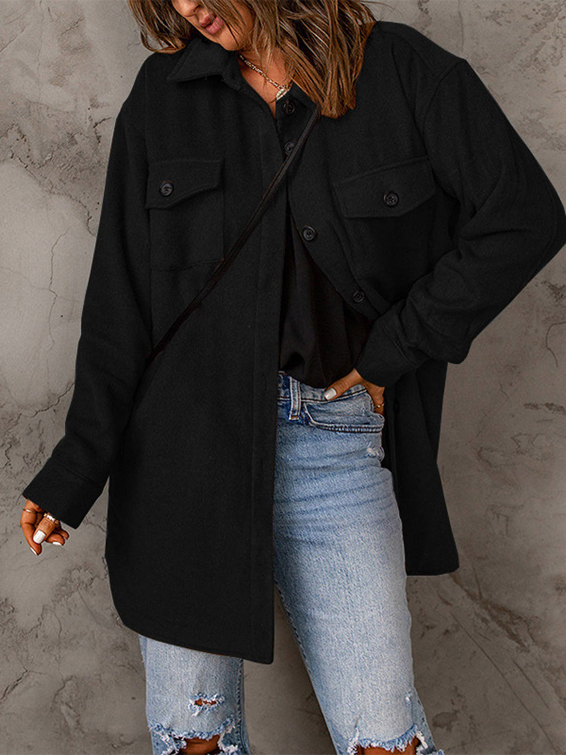 Drop Shoulder Button Down Collared Coat