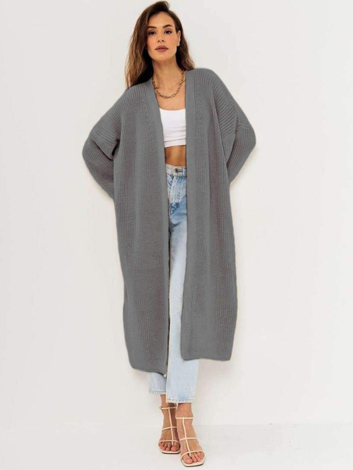 Open Front Long Sleeve Longline Cardigan