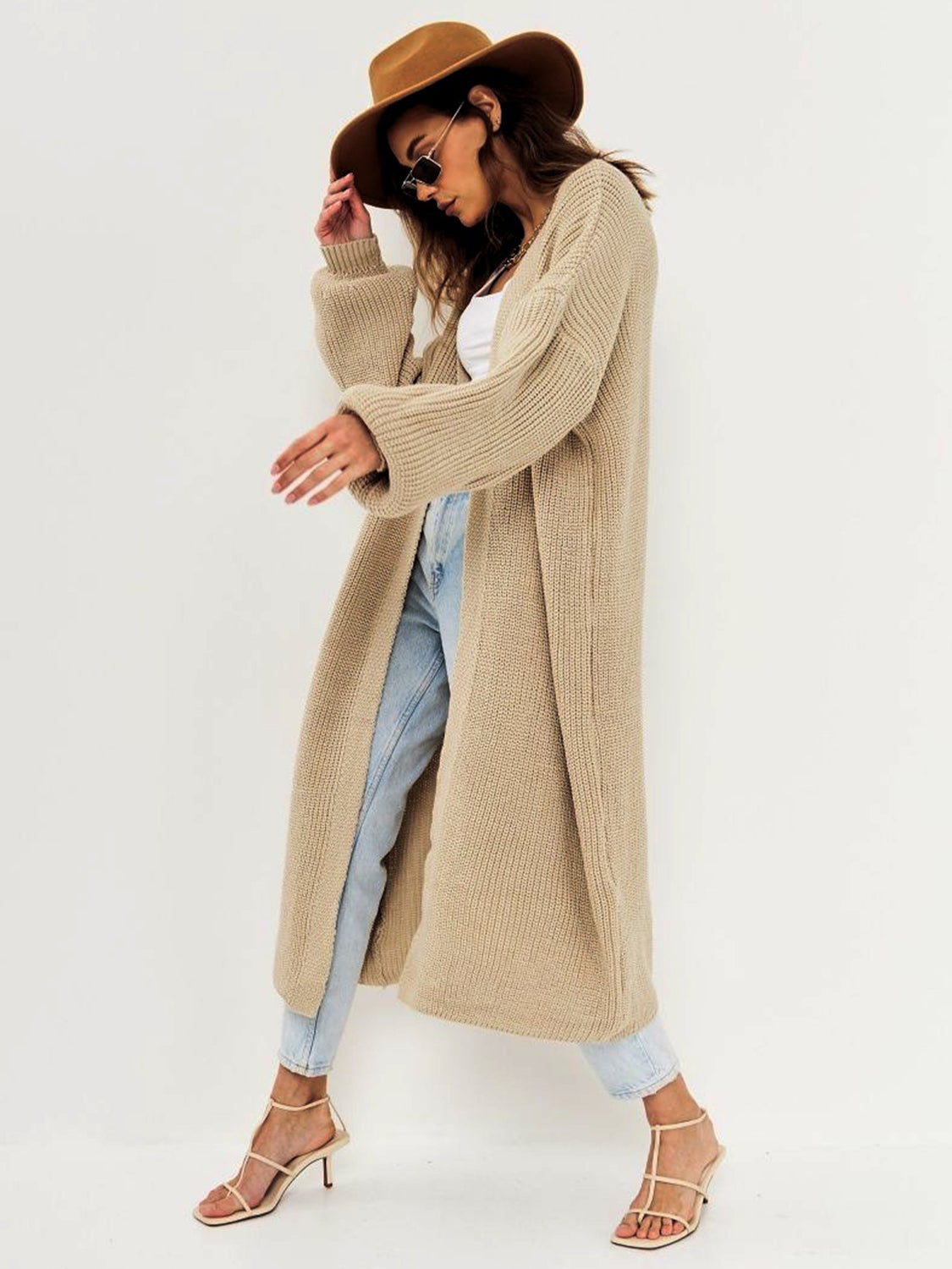 Open Front Long Sleeve Longline Cardigan